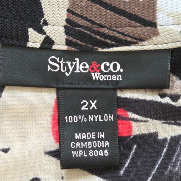 Style & Co 2X Chiffon Tunic Blouse/Dress 3/4 Roll Tab Sleeve Button Front Flowy - Picture 15 of 16